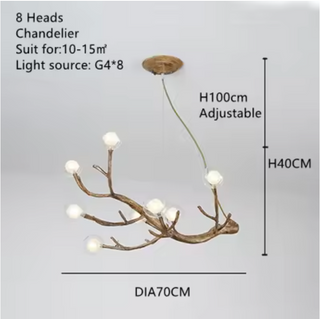 Modern Amber Chandelier – Multi-Head LED Lighting with Gold Finish