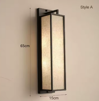 Linen Wall Light – Chinese Style Iron Wall Lamp with Linen Fabric Shade & Black Metal Frame
