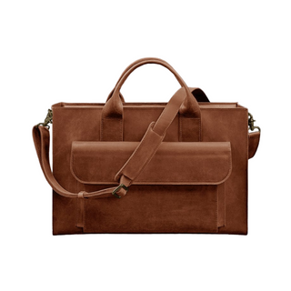 leather laptop bag vintage crazy horse leather briefcase detachable sleeve front view