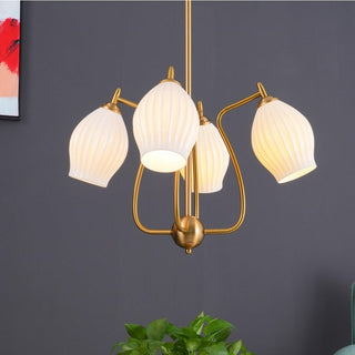 Contemporary ceramic flower chandelier overhead warm ambient