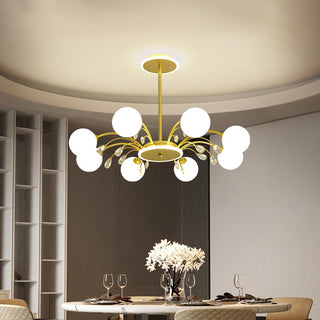 Luxury gold glass raindrop chandelier front — ceiling fixture design