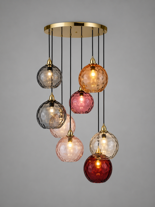 Colorful Glass Pendant Lamp – Textured Globe Lighting With Adjustable Cable