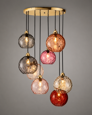 Colorful Glass Pendant Lamp – Textured Globe Lighting With Adjustable Cable