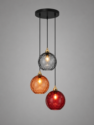 Colorful Glass Pendant Lamp – Textured Globe Lighting With Adjustable Cable