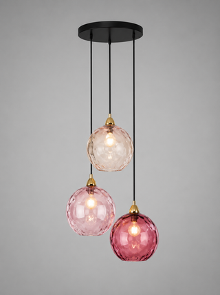 Colorful Glass Pendant Lamp – Textured Globe Lighting With Adjustable Cable