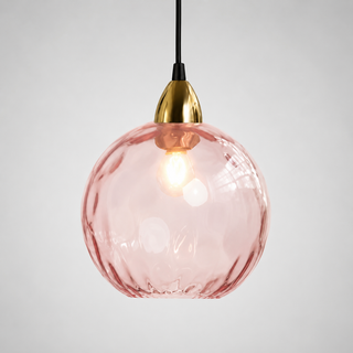Colorful Glass Pendant Lamp – Textured Globe Lighting With Adjustable Cable