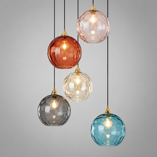 Colorful Glass Pendant Lamp – Textured Globe Lighting With Adjustable Cable