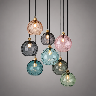 Colorful Glass Pendant Lamp – Textured Globe Lighting With Adjustable Cable