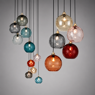 Colorful Glass Pendant Lamp – Textured Globe Lighting With Adjustable Cable