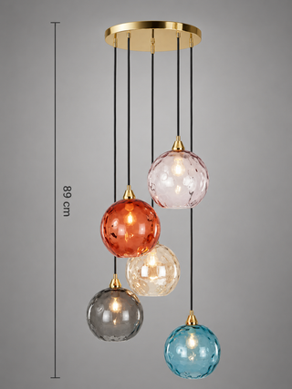 Colorful Glass Pendant Lamp – Textured Globe Lighting With Adjustable Cable