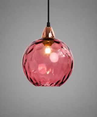 Colorful Glass Pendant Lamp – Textured Globe Lighting With Adjustable Cable