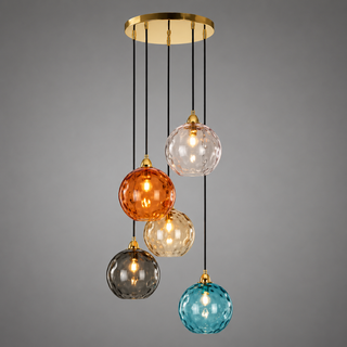 Colorful Glass Pendant Lamp – Textured Globe Lighting With Adjustable Cable