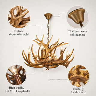 Resin Antler Chandelier – Botanical Style Ceiling Pendant Light With Durable Lacquered Frame