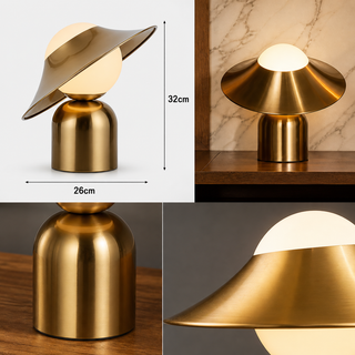 Decorative Table Lamp – Opal Glass Globe with Gold Metal Base | Soft Accent Lighting