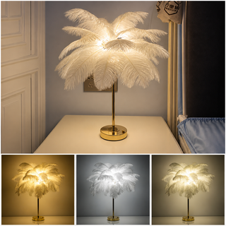 Feather Table Lamp – Decorative Ostrich Feather Lamp with Touch Control Lighting