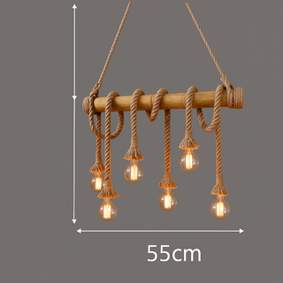 Bamboo Rope Pendant Light – Industrial Triple Bulb Fixture | Rustic Loft Lighting