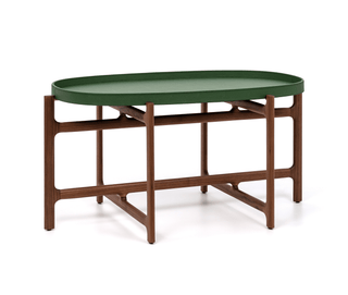 chelsea folding table premium walnut wood coffee table removable italian leather trays side view