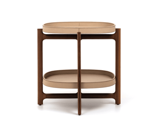 chelsea folding table premium walnut wood coffee table removable italian leather trays detail
