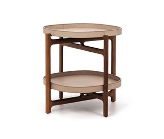chelsea folding table premium walnut wood coffee table removable italian leather trays close-up