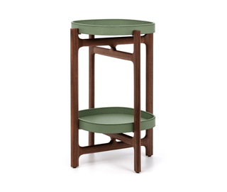 chelsea folding table premium walnut wood coffee table removable italian leather trays front view
