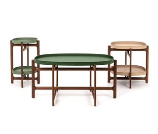 chelsea folding table premium walnut wood coffee table removable italian leather trays product view