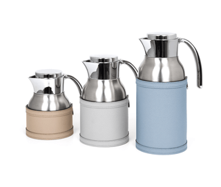 thermal carafe stainless steel insulated coffee pot leather cover 600ml angle view