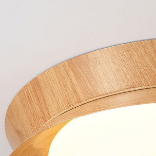 Flush mount wood grain LED ceiling lamp – modern installed