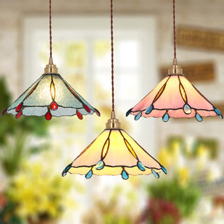 Tiffany stained glass ceiling light with warm amber tones