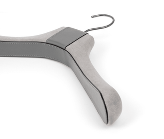 designer coat hanger solid wood suede luxury closet organizer close-up