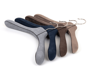luxury wooden coat hanger premium leather non slip clothes organizer angle view
