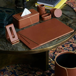 executive leather desk set cognac office accessories beige edge detailing product view