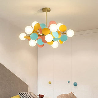 Multicolored flower glass iron chandelier creative ceiling