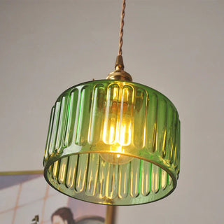 Vintage Glass Pendant Light - Elegant Cylindrical Glass Lamp for Kitchen Island