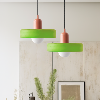 Suspension Bauhaus – Lampe géométrique en verre coloré pour salon