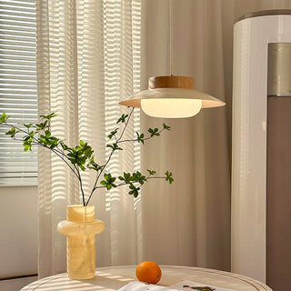 Cream acrylic pendant light for kitchen island