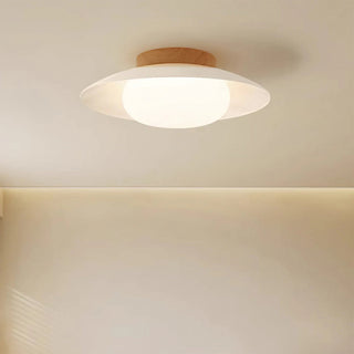 Cream round pendant ceiling lamp illuminated, energy efficient