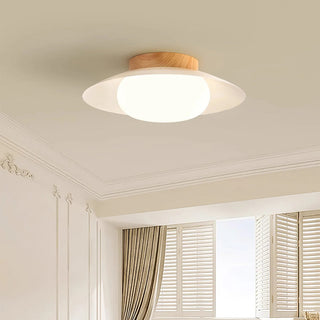 Cream ceiling light close-up, round white LED design