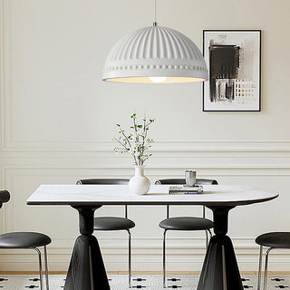 Vintage cream resin pendant side view — adjustable dining lamp