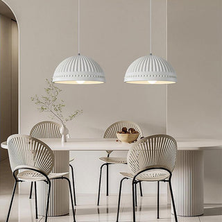 Cream resin pendant lamp detail — vintage dining ceiling fixture