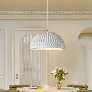 Vintage cream resin pendant close-up — adjustable dining lamp