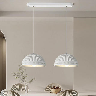 Cream resin pendant hanging in dining room — vintage adjustable lamp