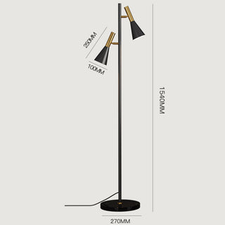 Black adjustable floor lamp detail — two heads modern