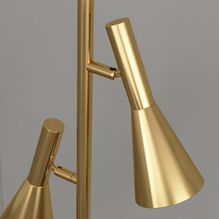 Black two-head floor lamp wide view — adjustable warm