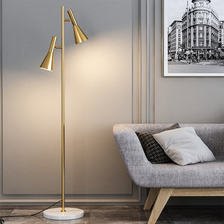 Adjustable black floor lamp ambient — two heads warm