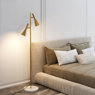 Black two-head floor lamp front — creative adjustable design
