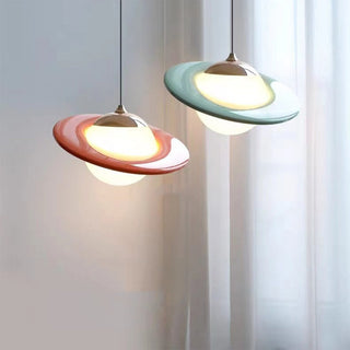 Modern glass planet pendant side view — colorful ceiling lamp