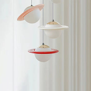 Colorful pendant lamp detail — glass planet modern ceiling fixture