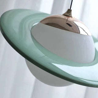 Colorful glass planet pendant top view — modern vibrant ceiling
