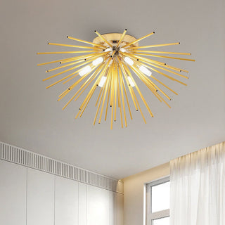 Hedgehog 6-bulb aluminum chandelier close-up — modern dining detail