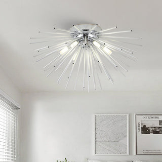 Aluminum hedgehog chandelier setting — modern 6-bulb dining wide